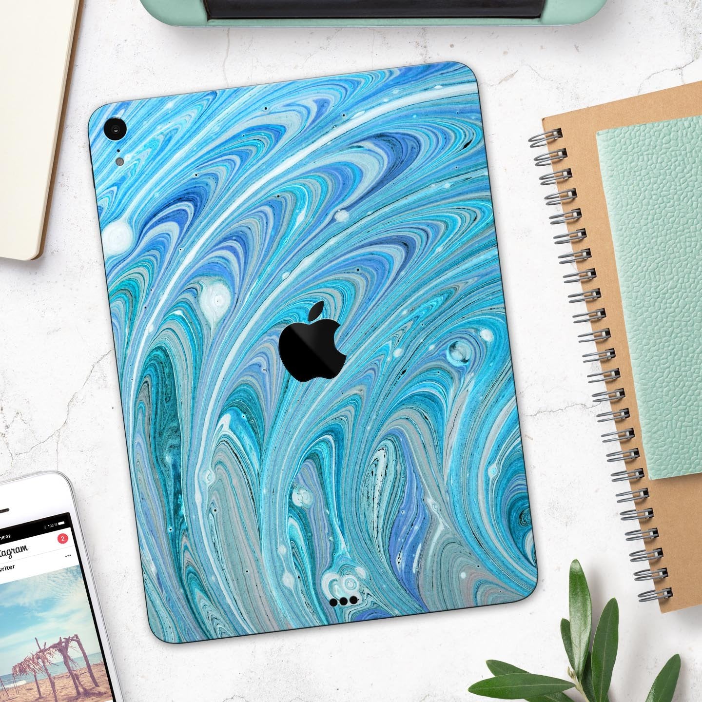 Mixed Blue Oil - Full Body Skin Decal for the Apple iPad Pro 12.9",